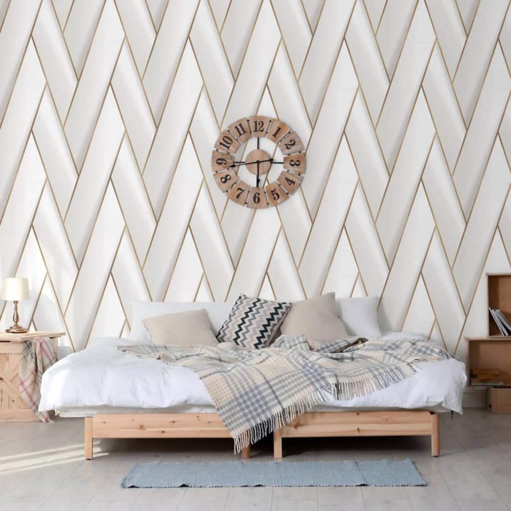 Dutch wallcoverings behang geometrisch wit en goudkleurig