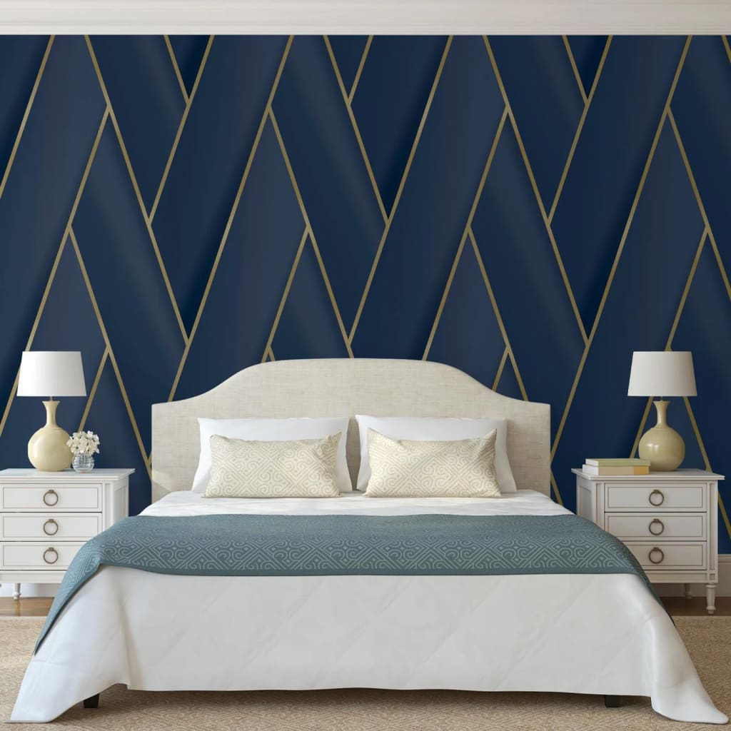 DUTCH WALLCOVERINGS DUTCH WALLCOVERINGS Behang Geometrisch blauw en goudkleurig