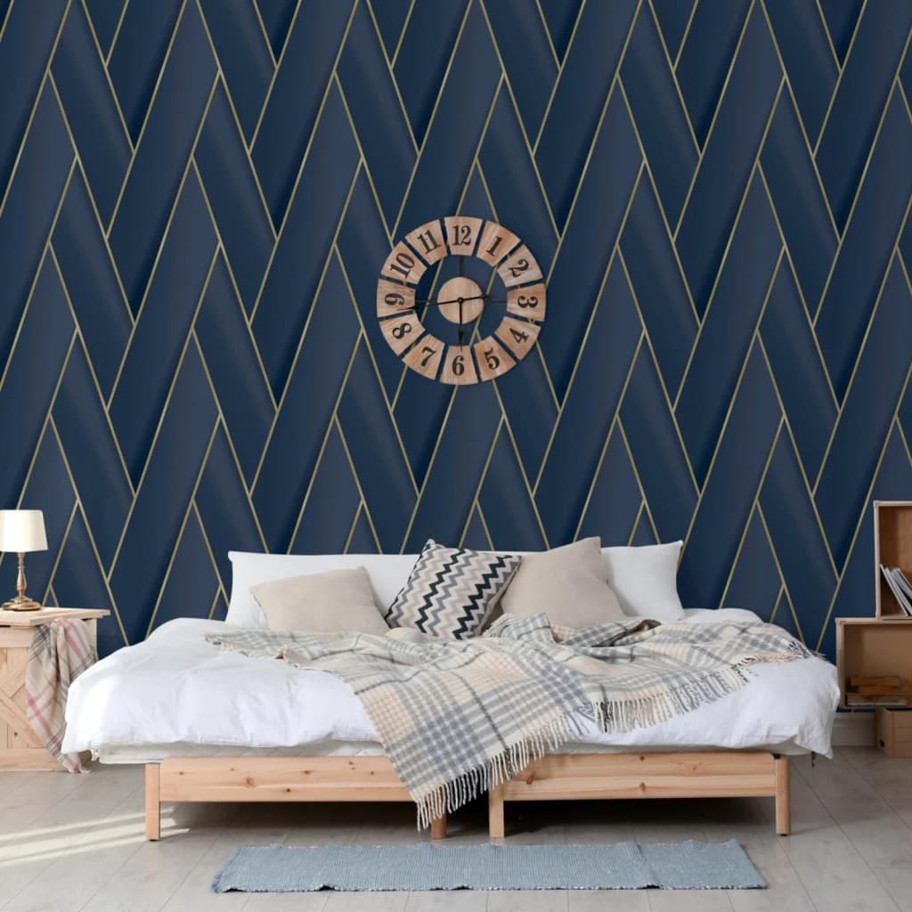 DUTCH WALLCOVERINGS DUTCH WALLCOVERINGS Behang Geometrisch blauw en goudkleurig