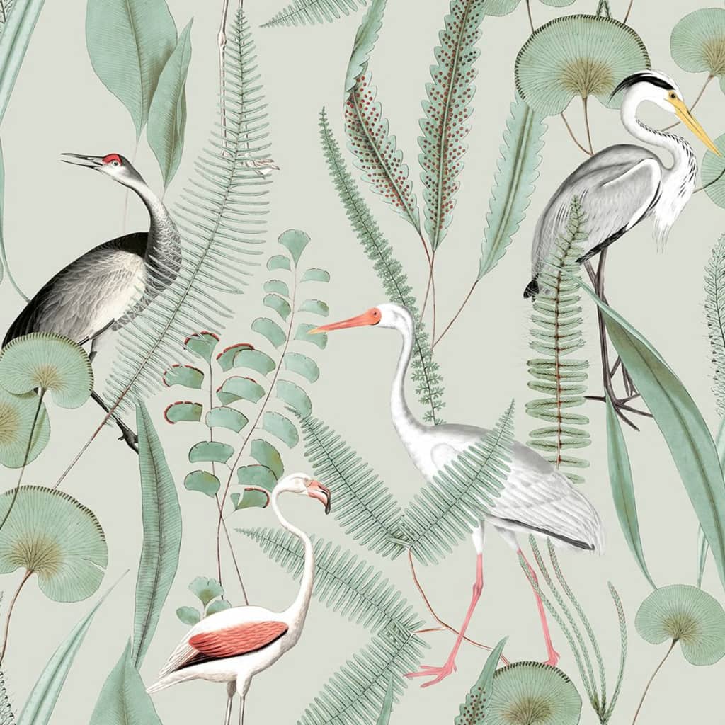 Nederlandse wandbekleding behang flamingo mintkleurig