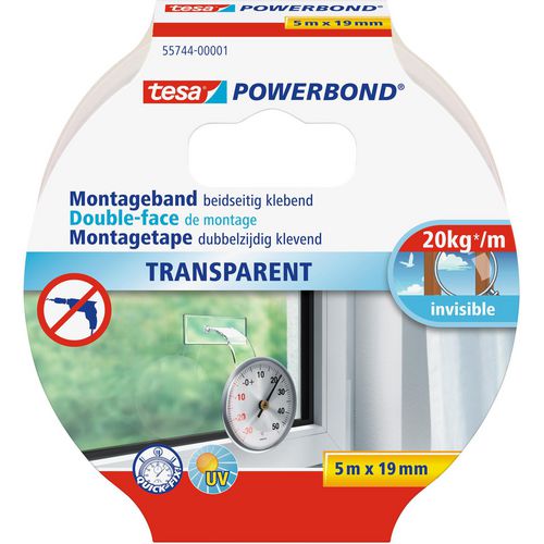 Montagetape tesa powerbond 19 mm x 1.5 m transparant