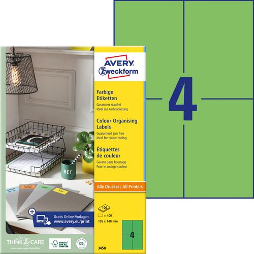 Multifunctionele etiketten avery universal groen 100 stuks