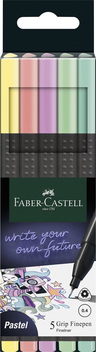 Faber-castell grip fineliner - 0,4mm - etui 5 stuks - pastel - fc-151602