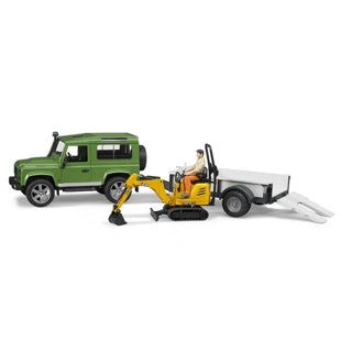 Bruder landrover + aanhanger met graafmachine