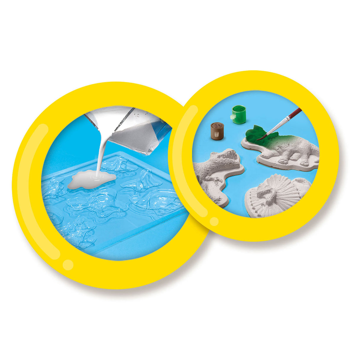 SES creative - Pour and paint - Dino world - Quick dry - With moulds, plaster, paint, brush, spatula and sponge - Crafting boys - Dinosaur toy