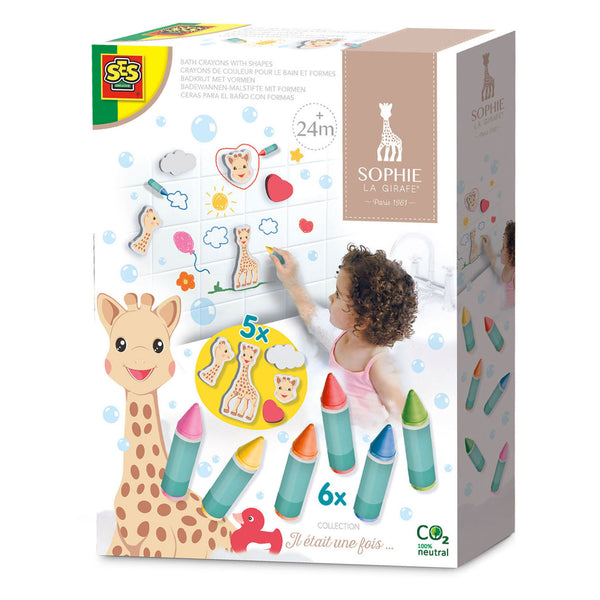 Ses creative - sophie la girafe – badkrijtjes met vormen - eindeloos speelplezier in bad - kleurrijke krijtjes – foam figuren – badspeelgoed – vanaf 24 maanden