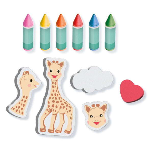 Ses creative - sophie la girafe – badkrijtjes met vormen - eindeloos speelplezier in bad - kleurrijke krijtjes – foam figuren – badspeelgoed – vanaf 24 maanden