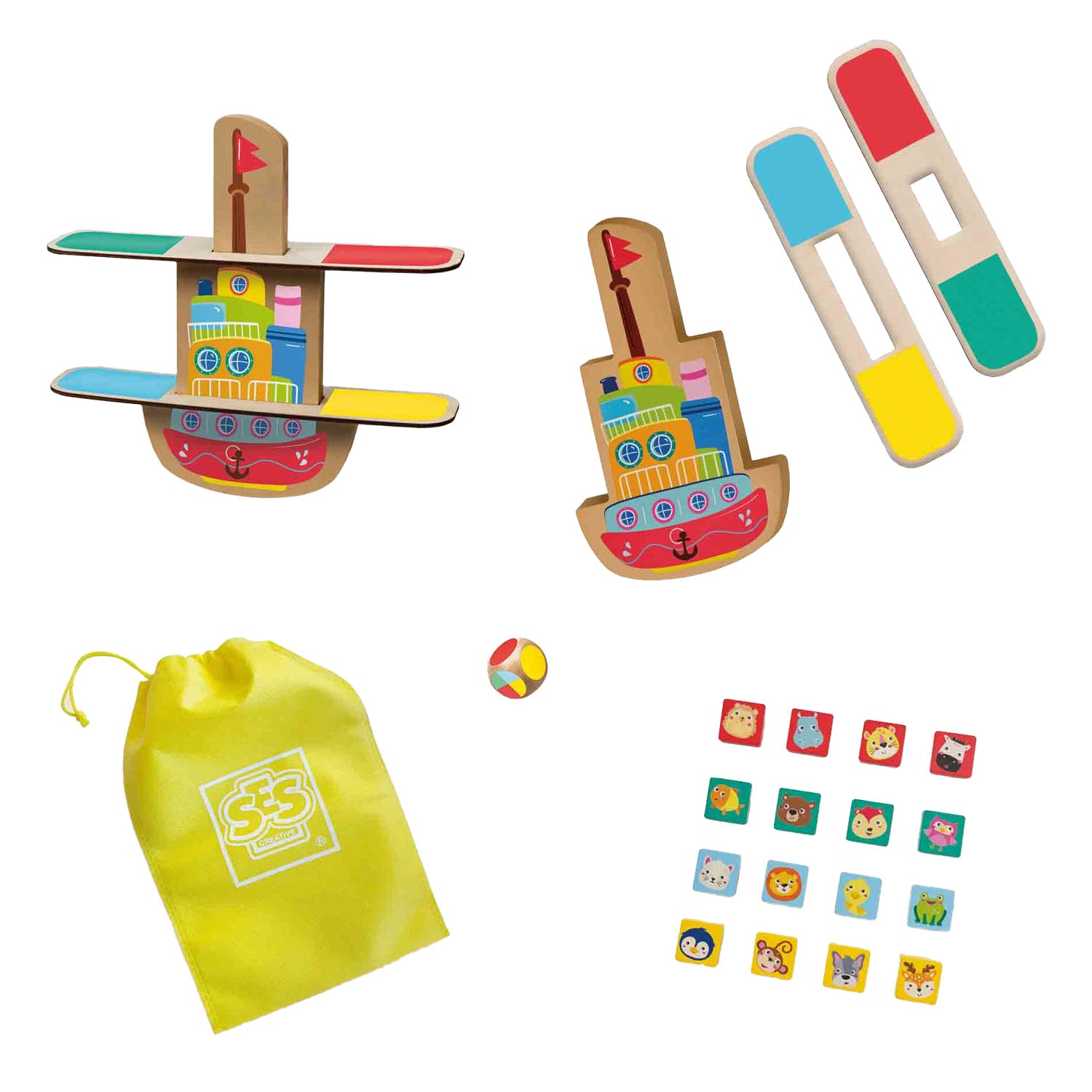 Ses houten balanslaars