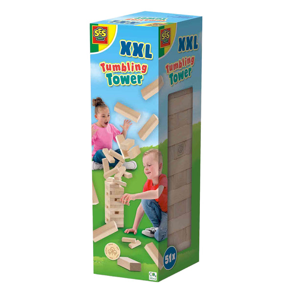 Ses creative ses - tuimeltoren xxl - 51 delige set met grote houten blokken - gemaakt van stevige materialen voor buiten spelen
