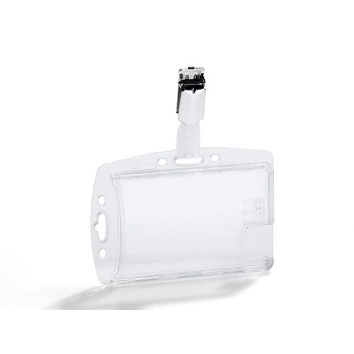 Dubbele badges met clip durable 8013-19 85x54mm duimuitsparing