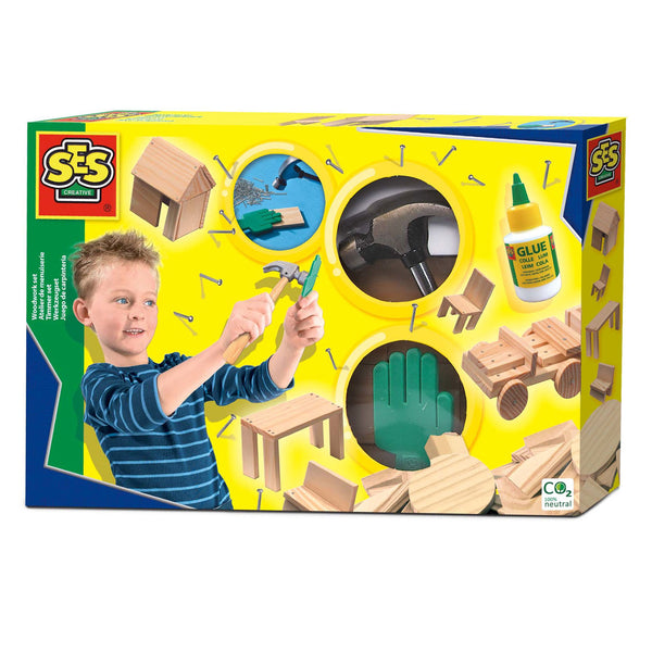 Ses creative – timmerset – montessori speelgoed – hout, hamer, spijkers en lijm – met veiligheidshand – vanaf 5 jaar