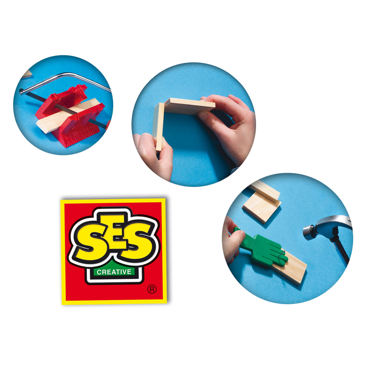 Ses creative – timmerset luxe – montessori speelgoed – hout, hamer, spijkers, lijm, zaag en verstekbak – met veiligheidshand – vanaf 5 jaar