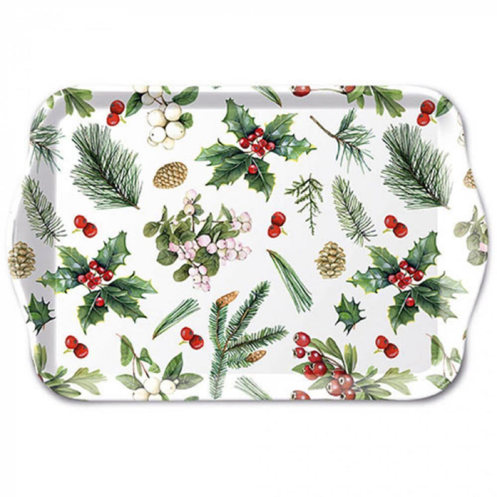 Ambiente dienblad winter greenery 13x21cm melamine wit