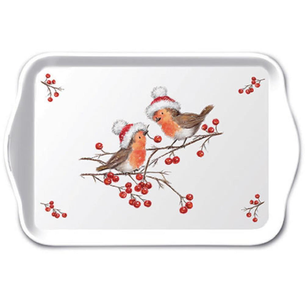 Ambiente dienblad melamine 13x21cm christmas robins white