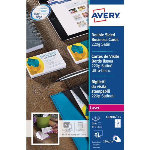Visitekaarten avery 220g m2 85 x 54 mm extra glad