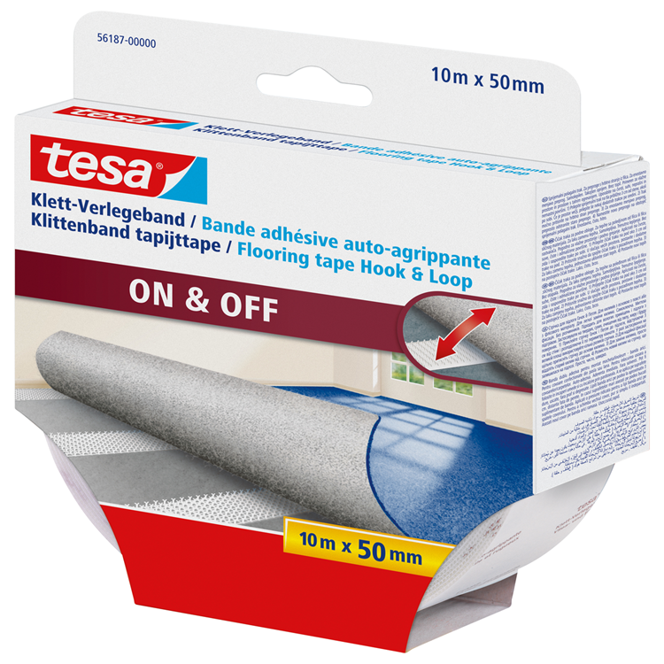 Tesa 1070381 - on off tape klittenband voor tapijten 10m x 50mm | 3 stuks