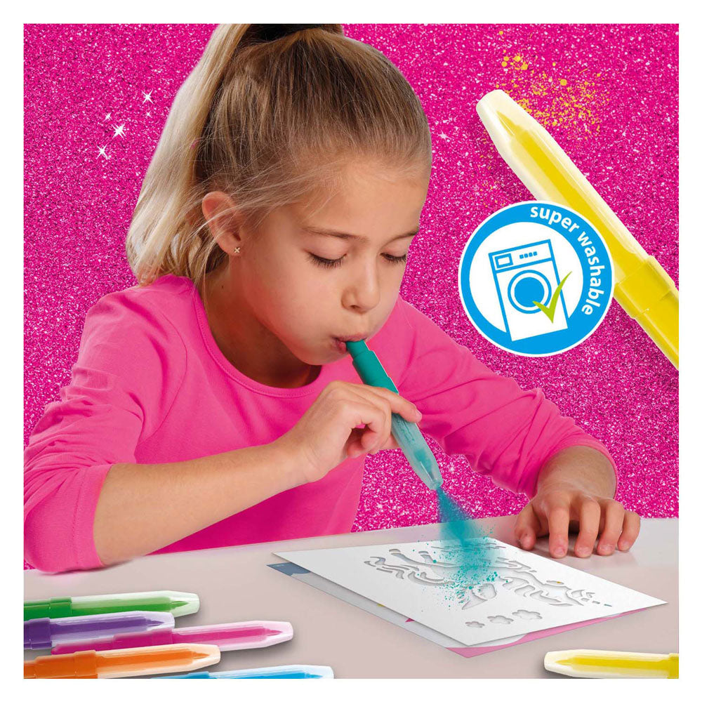 Ses creative - unicorn - blow airbrush pens - knutselen meisjes - 12 kleurkaarten - wasbaar uit kleding - vanaf 5 jaar