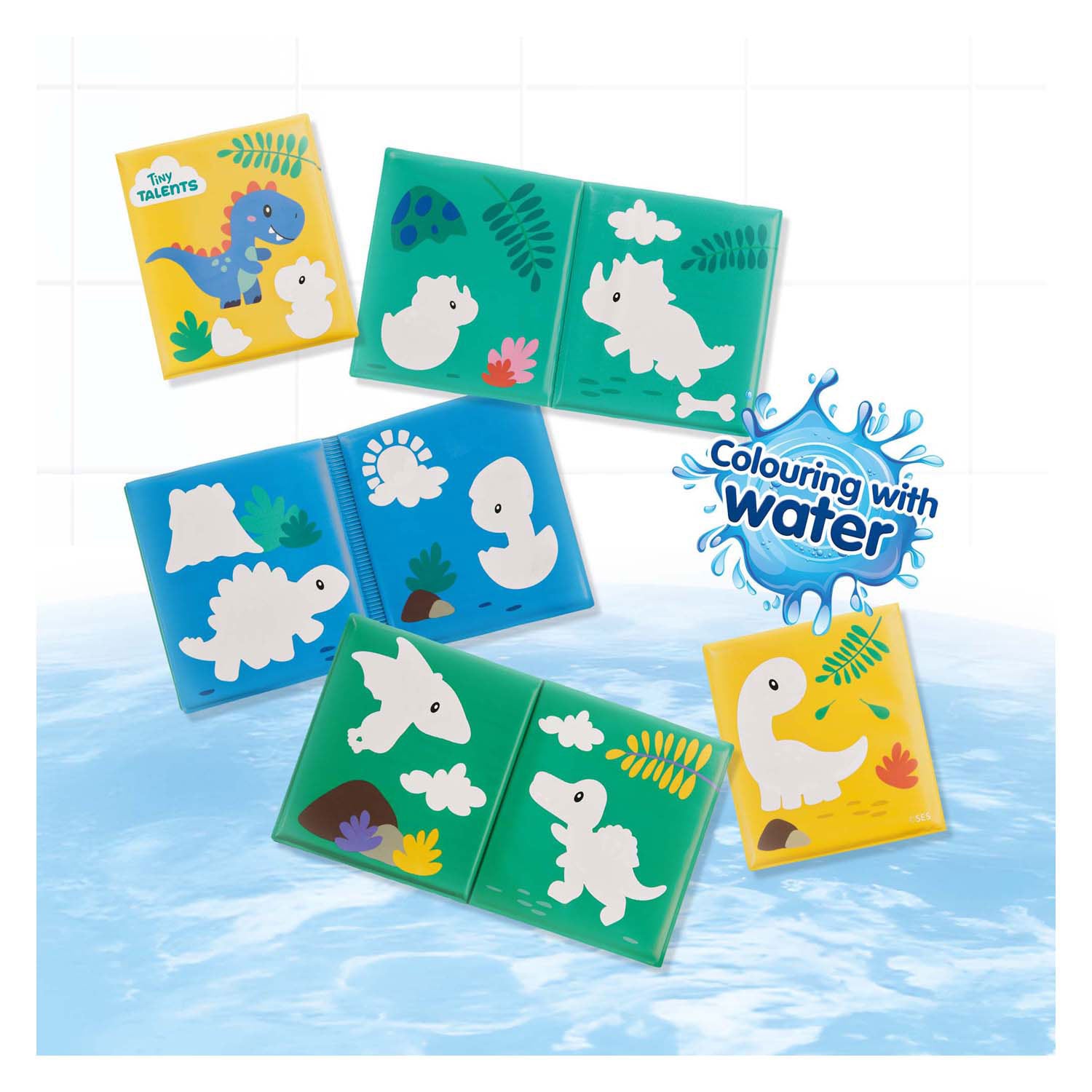 Ses badboek - kleuren met waterdino's