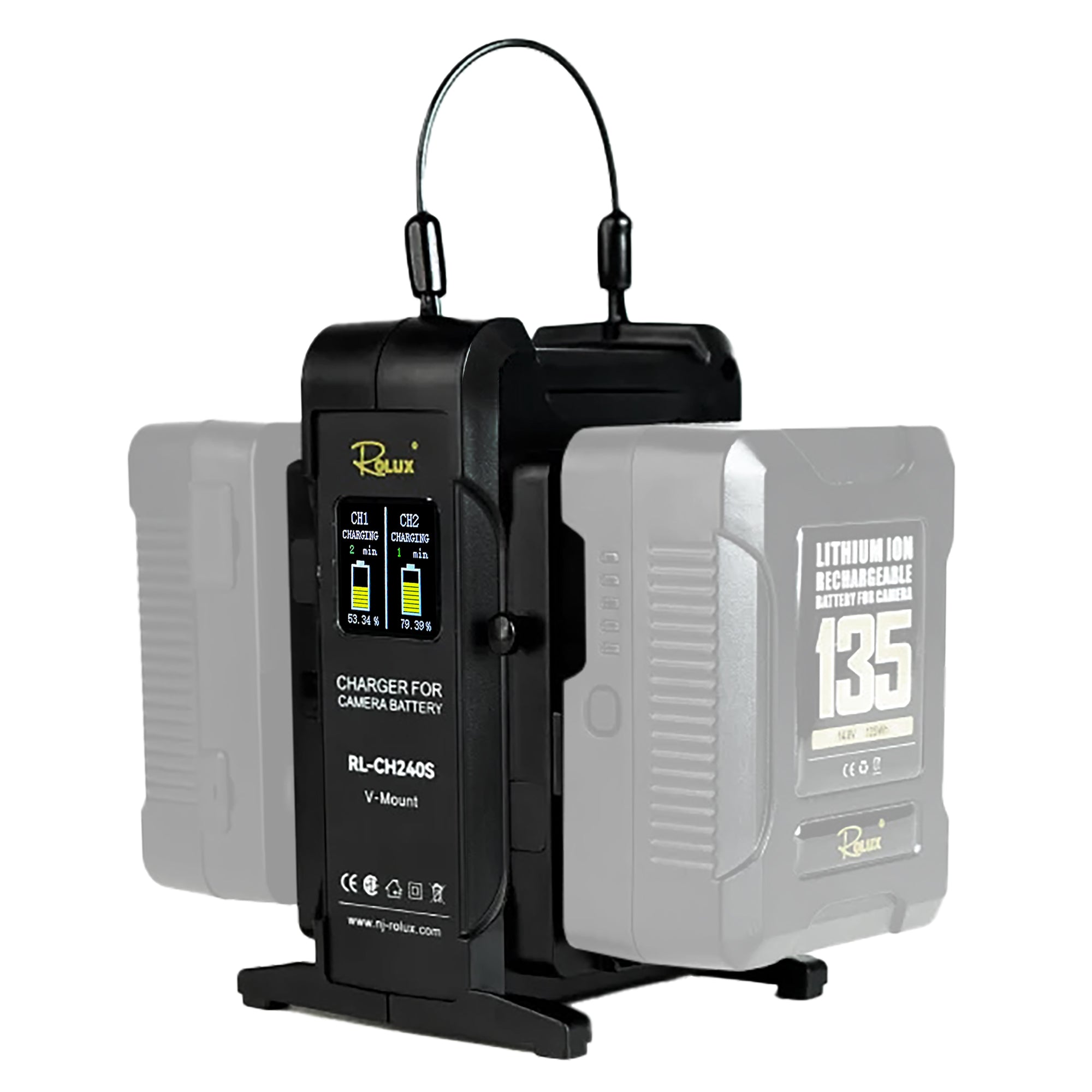 Rolux dubbele snellader rl-ch240s voor v-mount accu