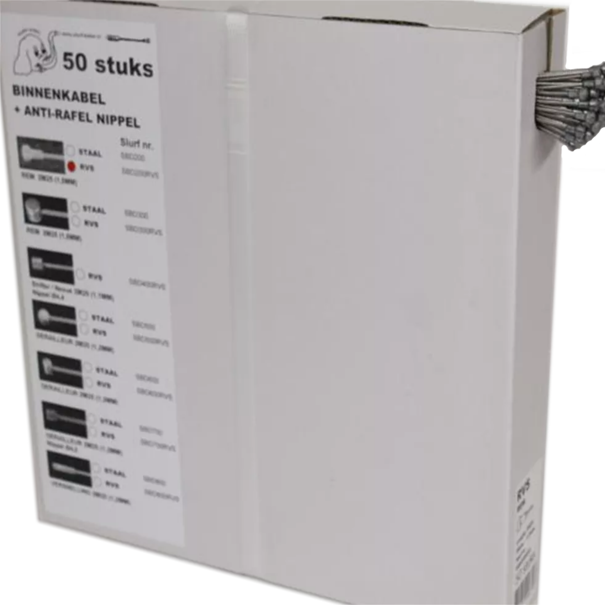 Slurf binnenkabel RVS, peer per 50