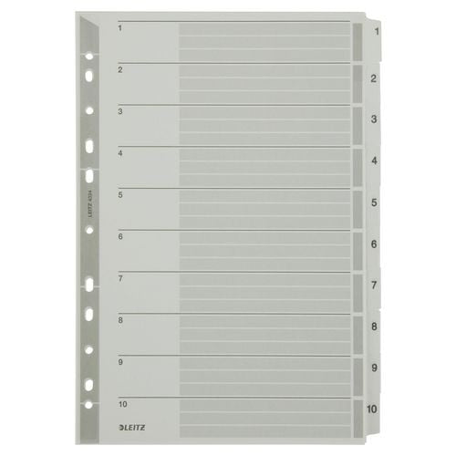 Tabbladen leitz grijs 1 tot 10 a4 160g m² karton