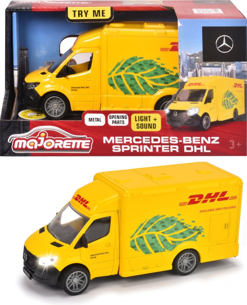 Majorette grand series mercedes-benz sprinter dhl metaal licht en geluid 12,5 cm speelgoedvoertuig