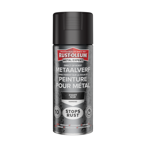 Rust-oleum 1071369 - hamerslag - zwart - 400ml direct op roest - metaalverf | 1 stuks