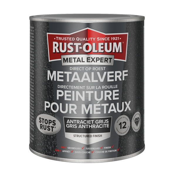 Rust-oleum 1071375 - structuur - anthraciet 750ml direct op roest - metaalverf | 1 stuks