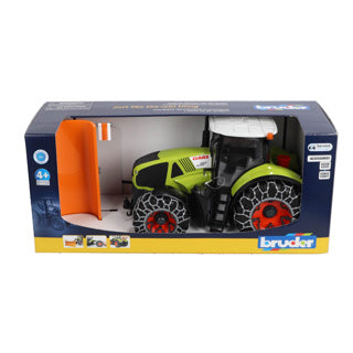 Bruder tractor claas axion 950 met sneeuwkettingen en ploegblad