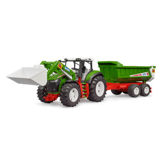 Bruder roadmax tractor met voorlader en kiepaanhanger 1:16
