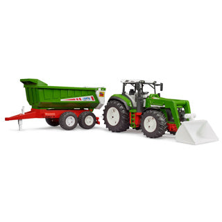 Bruder roadmax tractor met voorlader en kiepaanhanger 1:16