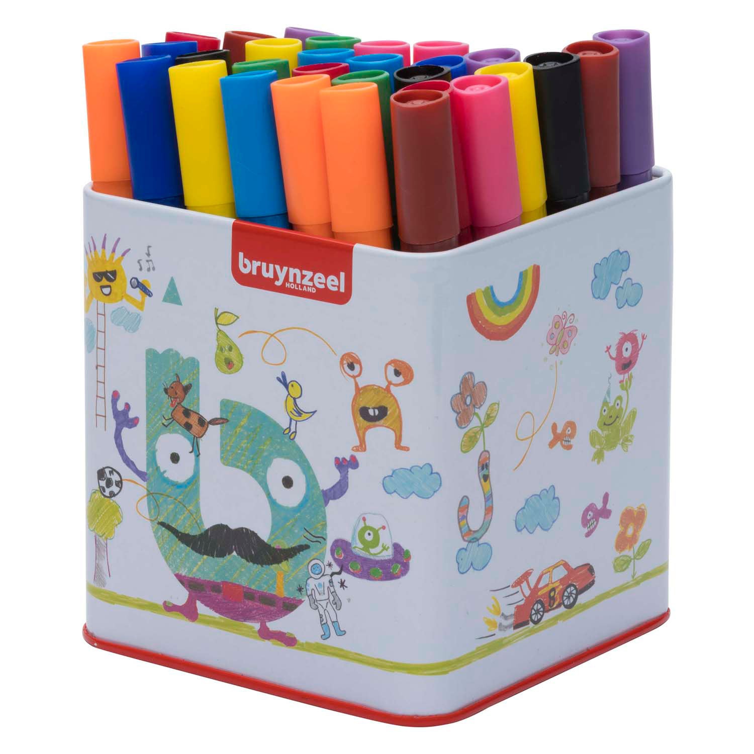 Bruynzeel drievoudige viltstiften blik met 50 kleuren