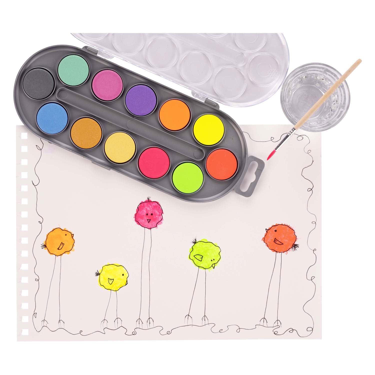 Bruynzeel kinderwaterverfset van 12 metallic neonkleuren