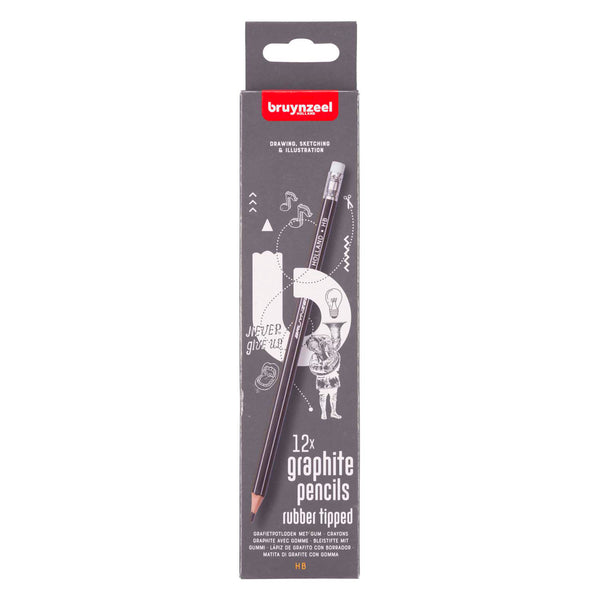 Bruynzeel teens hb grafietpotlood met gumtip set 12