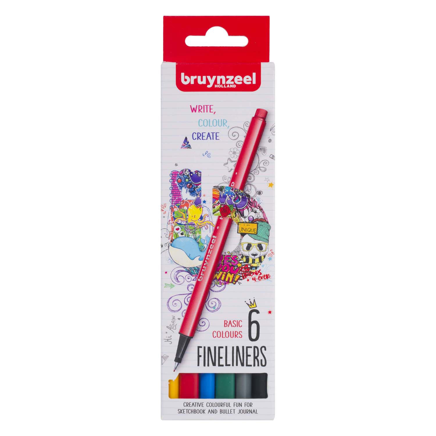 Bruynzeel finelinerset basis 6 kleuren