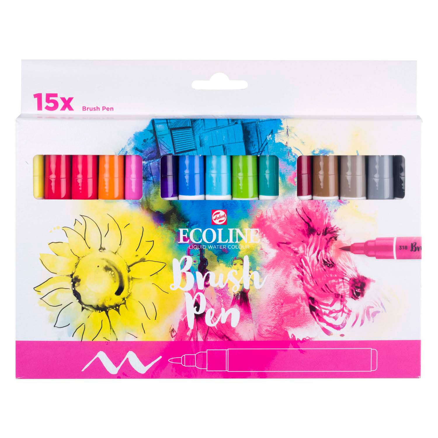 Bruynzeel ecoline penseelpenset, 15 kleuren