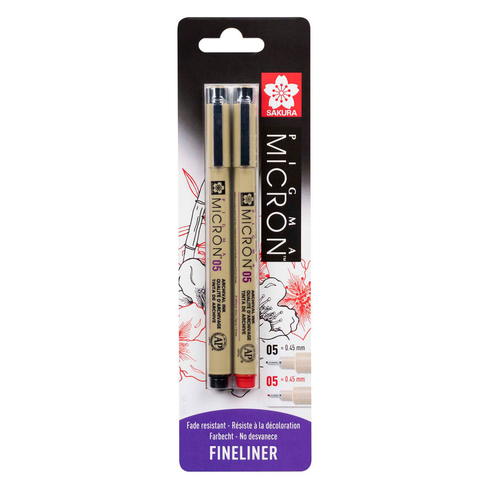 Sakura blisterkaart pigma micron 05 0,45 mm zwart, rood, 2st.