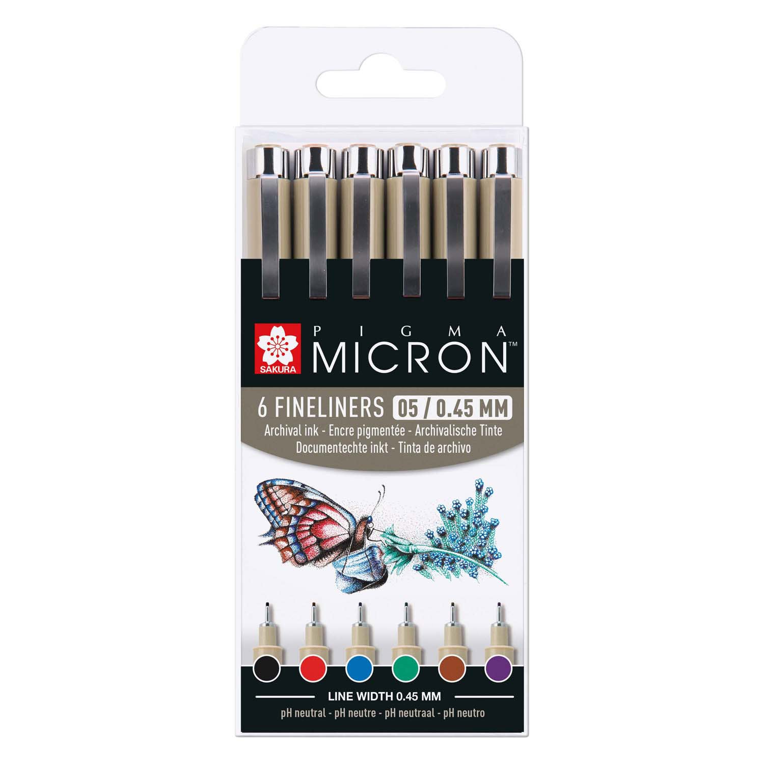 Sakura pigma micron 05 etui met 6 basiskleuren