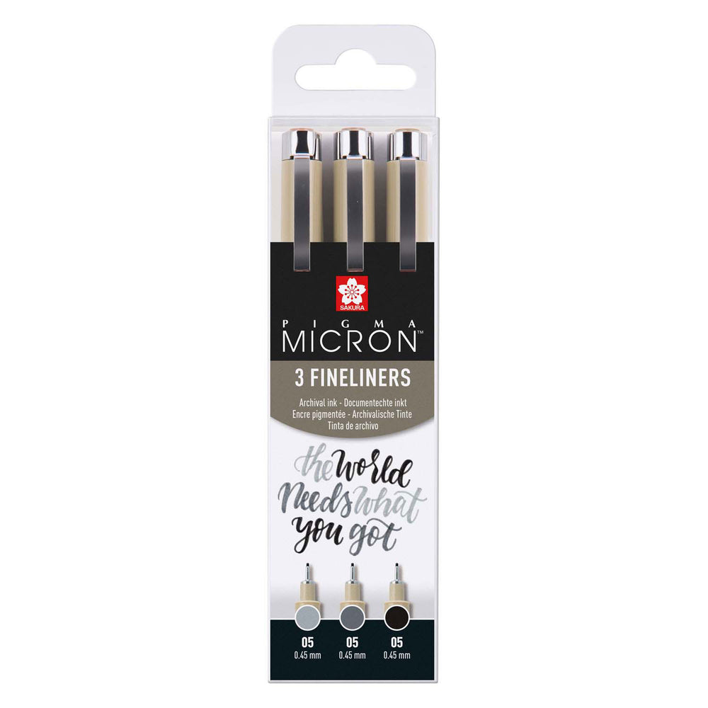 Sakura pigma micron 05 finelinerset, 3 pennen, zwartgrijs