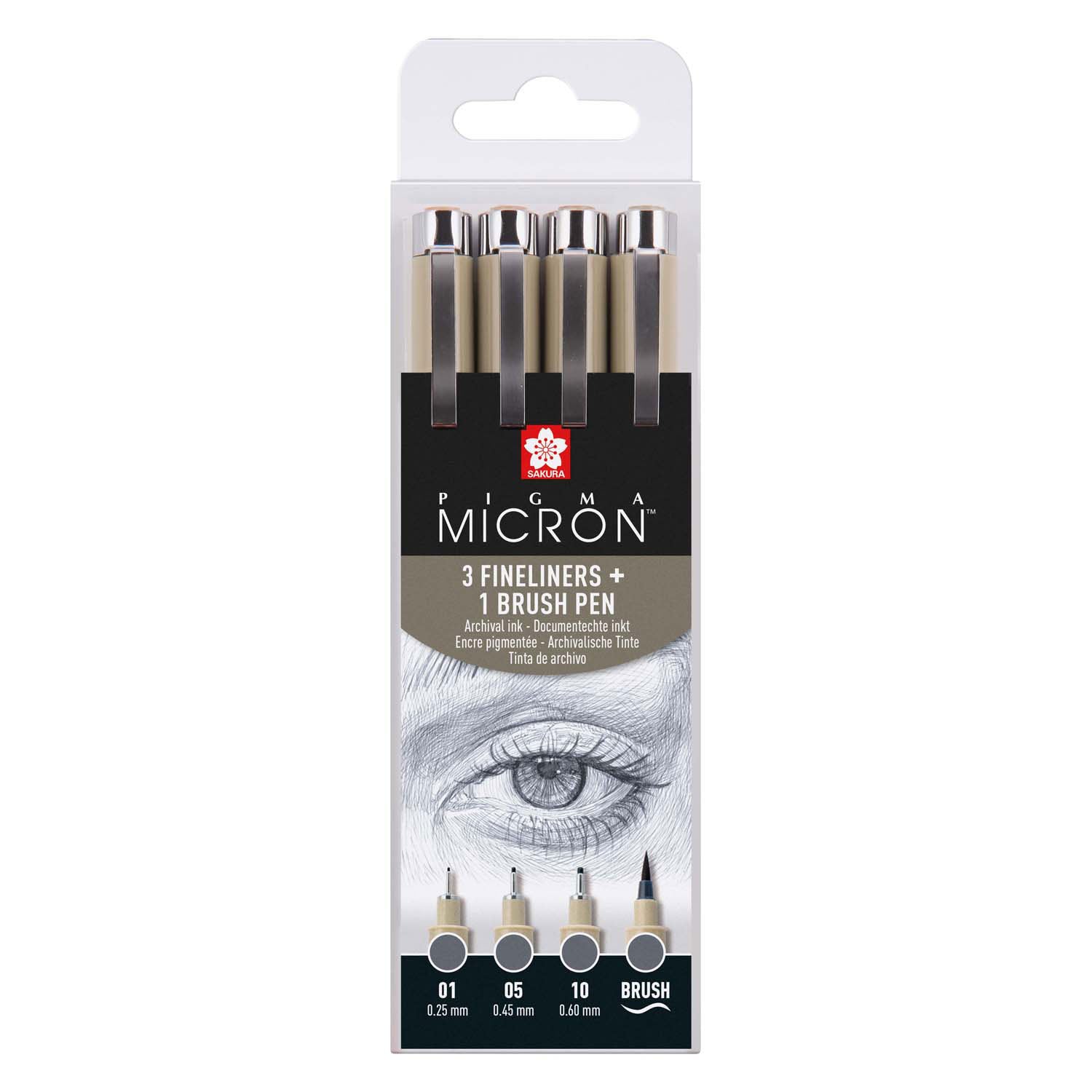 Sakura pigma micron finelinerset, 4 maten, koelgrijs