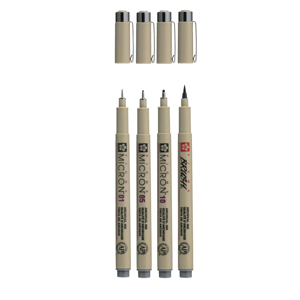 Sakura pigma micron finelinerset, 4 maten, koelgrijs