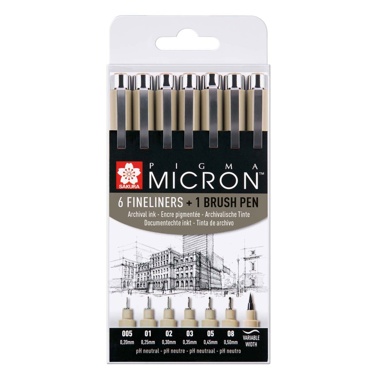 Sakura pigma micron set 6 fineliners en 1 pigma penseel