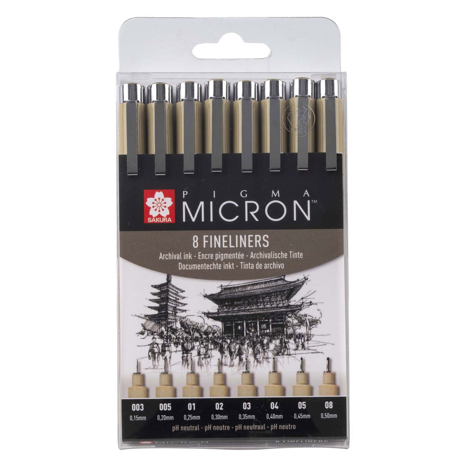 Sakura pigma micron etui 8 fineliners zwart