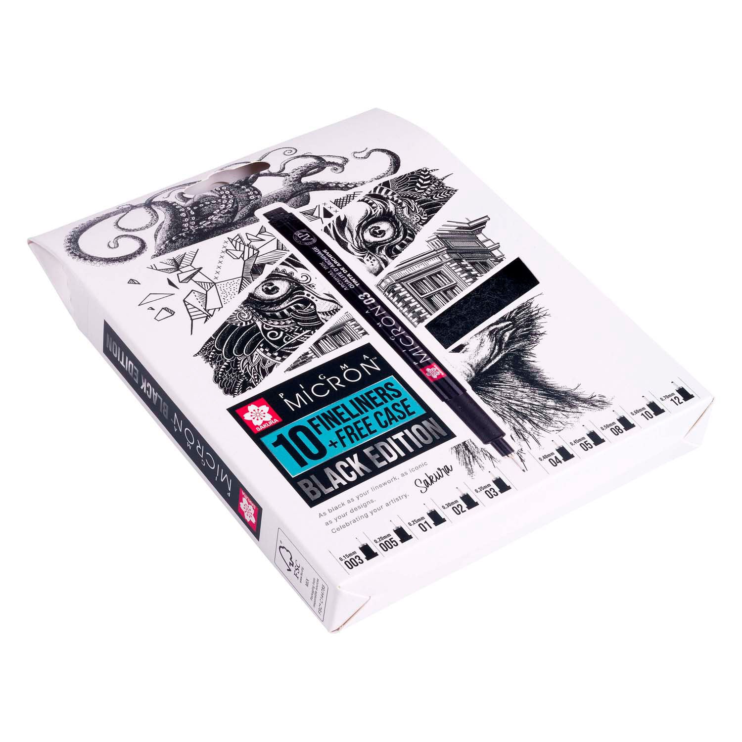 Sakura Pigma Micron Black Edition set in gratis etui, 10st