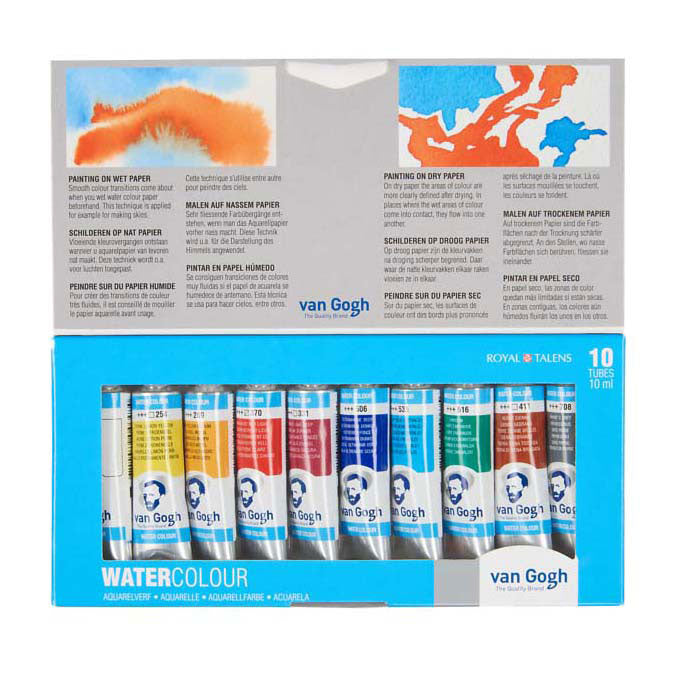 Bruynzeel van gogh aquarelverfset met 10 kleuren in tubes van 10ml