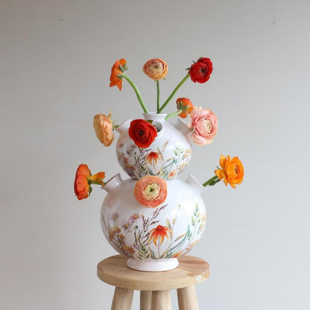 Ideas 4 seasons tulpen vaas met print groot ø18cm roze
