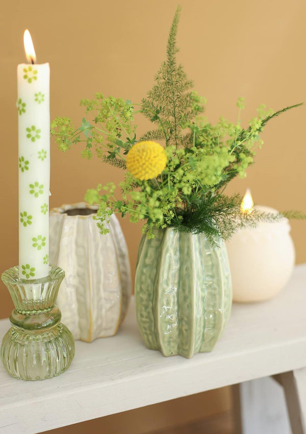 Ideas 4 seasons carambola vaas ø8,5 x h.11 cm 2 ass creme groen keramiek