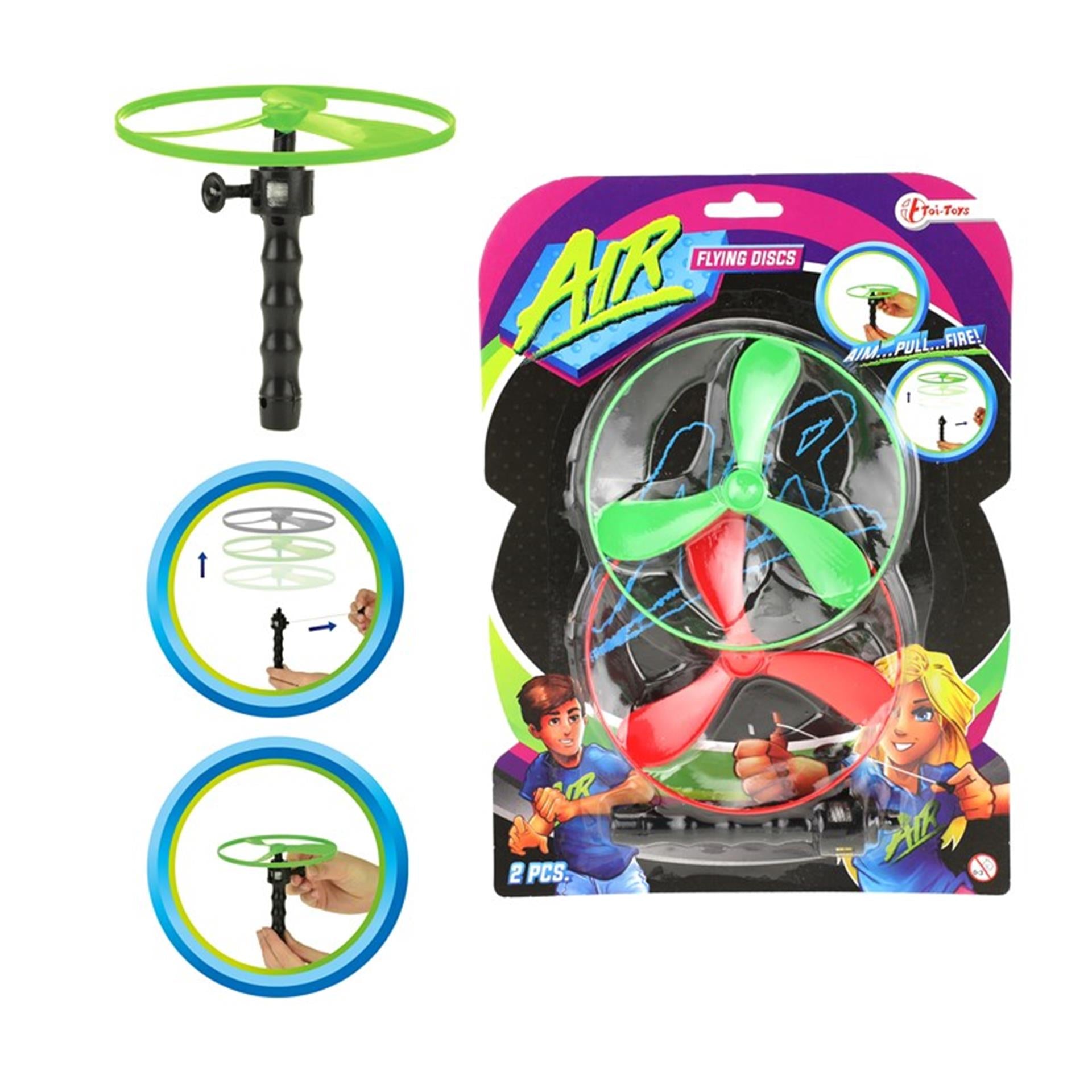 Toi-toys vliegschijven lucht 12 cm groen rood 3-delig