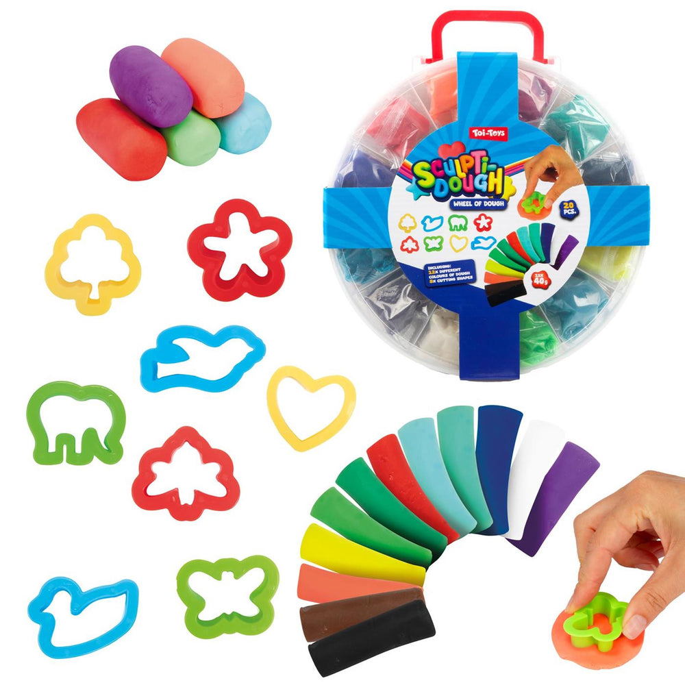 Toi-toys sculptidough set 12x klei 40gr + 8x mal in koffer