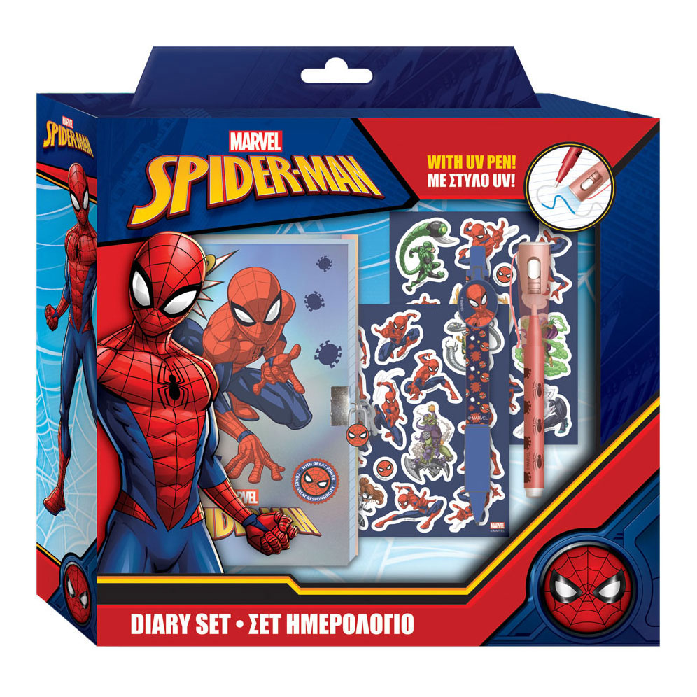 Spiderman dagboek met slot, magische pennen en stickers